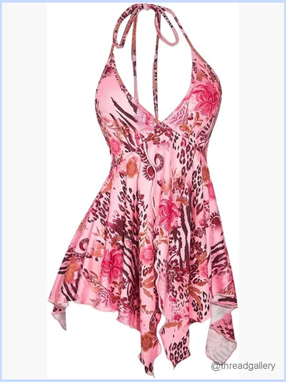 Y2K Paisley Floral Halter Top Sleeveless Low Cut Ruffle Hem Flowy Tank Top